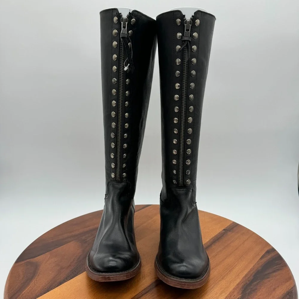 Reba by Justin Womens 5.5 Leslie Tall Western Boots Black Leather Cowboy Studded